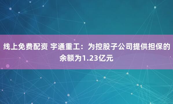 线上免费配资 宇通重工：为控股子公司提供担保的余额为1.23亿元